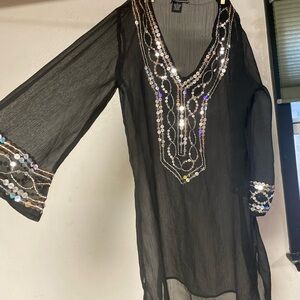 Metro Black Sheer Tunic with Embellishments